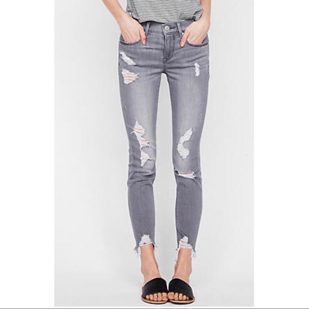MidRise Gray Destroyed Stretch Ankle Jean Leggings